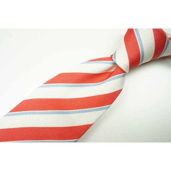Kiton Ivory White Sky Blue Rose Striped Seven Fold Silk Tie Made in Italy NEW